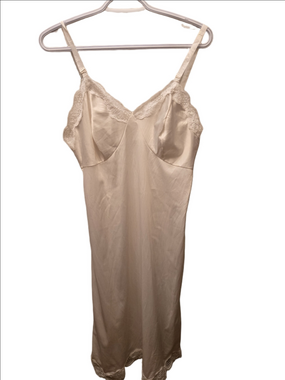 Vintage Silky White Lace Trim Full Slip Nightgown Size 36